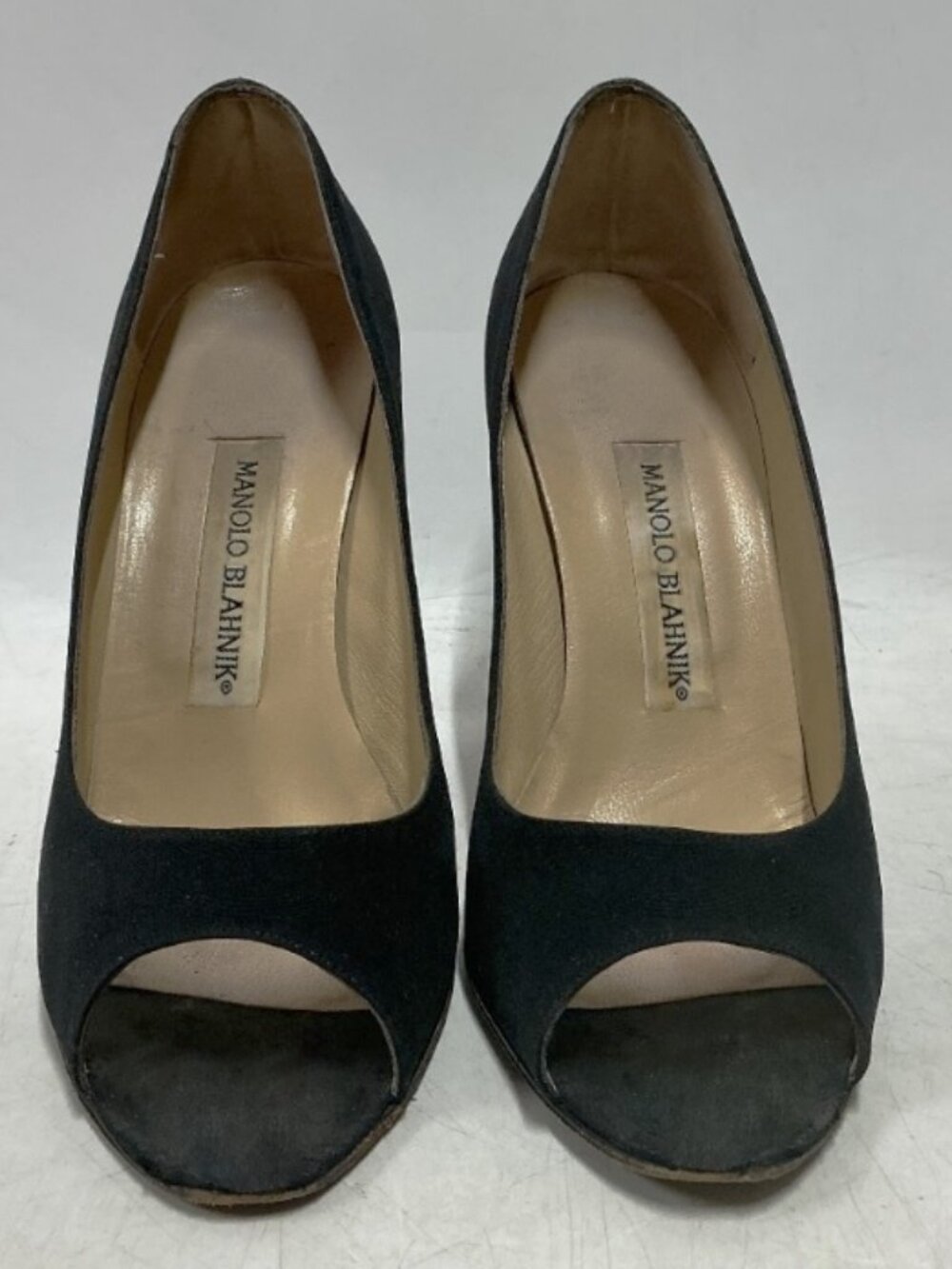Authentic $1095 Manolo Blahnik Aria Black Open Toe Peep Shoes Heels Pumps US 7 - Picture 4 of 9